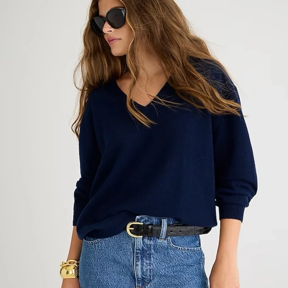 J. Crew Navy V-Neck Cashmere Sweater - Picture 2 of 8